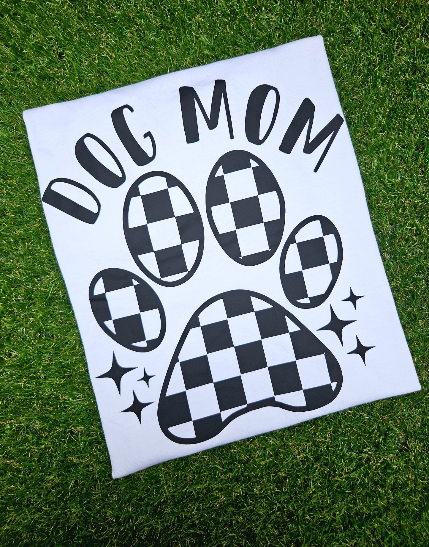 Checkered Paw Dog Mom T-Shirt