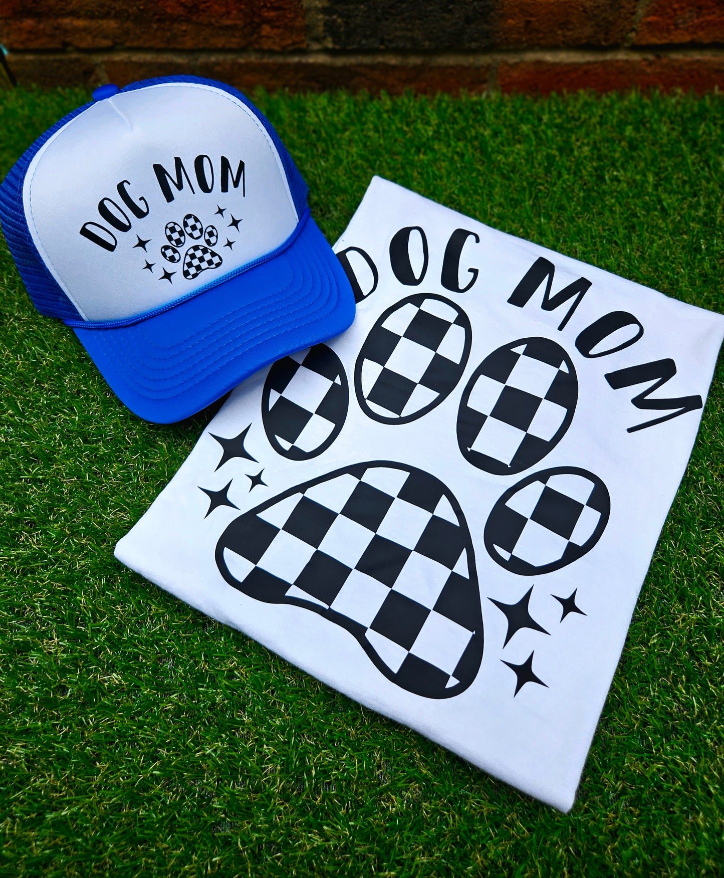 Checkered Paw Dog Mom T-Shirt